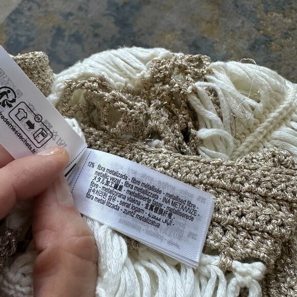 Zara Medium trendy, stylish, cream/ bronze button down Bohemian crochet sweater - Picture 7 of 12